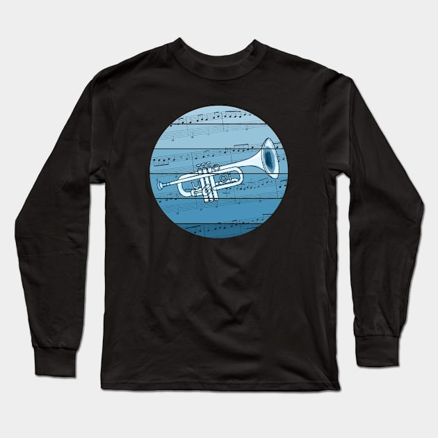 Jazz Trumpet Music Notation Trumpeter Brass Musician Long Sleeve T-Shirt by doodlerob